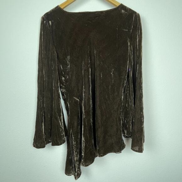 Anne Carson Brown Velvet Top XL Boatneck Bell Sleeve Y2K Whimsigoth Boho - Picture 5 of 5